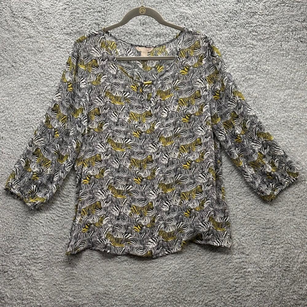 Banana Republic Women's XL Sheer Zebra Print Blouse Long Sleeves Flowy‎ Safari